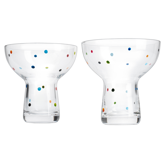 The Wine Savant Hand Blown Margarita Glass – Luxury Hand Blown Confetti Margarita, Martini & Champagne Glasses Cinco de Mayo, Hand Blown Glass – Large Party (Polka Dot Vintage Design)
