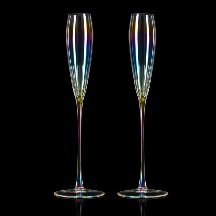 Parisian Performance Glassware French Paris Collection Crystal Pink Glasses, Red & White Wines - The Wine Savant - For Weddings Present Everyday Beautiful Gift Anniversary (Iridescent Champagne 2 set)