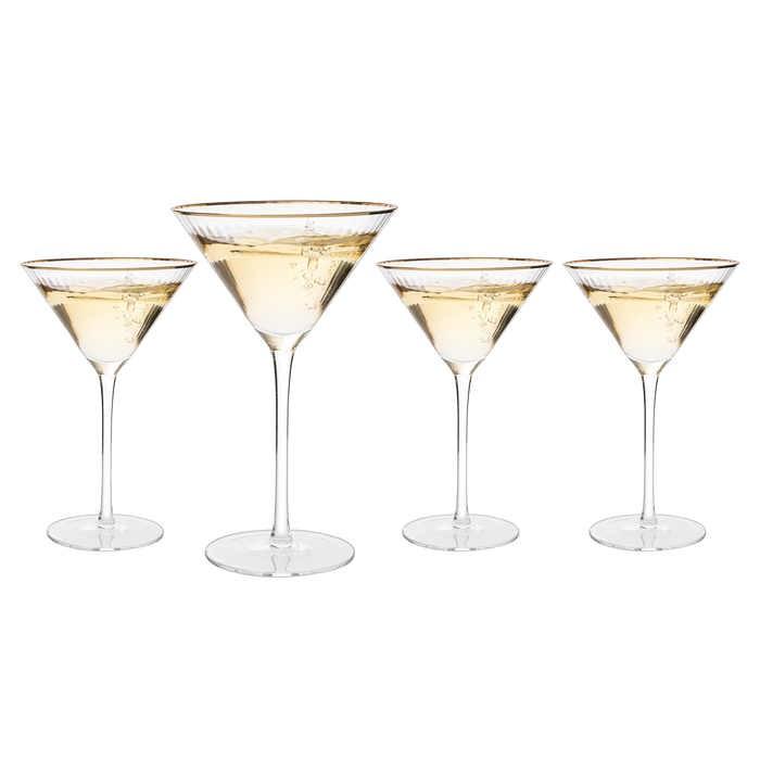 The Wine Savant Gold Rim Glasses 10 oz, Set of 4 Gold Rim Classic Manhattan Glasses For Martini, Cocktails, Champagne, Water & Wine - Classic Coupes Gilded Rimed, Crystal with Stems, Coupe