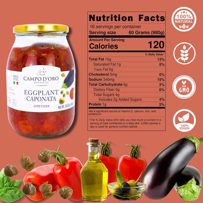 Campo D'Oro, Sicilian Eggplant Caponata, Appetizer, Big Jar, 34.5 oz