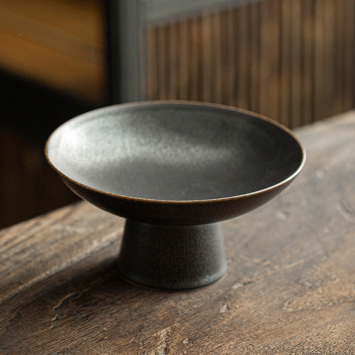 High Foot Snack Plate Ebony Black