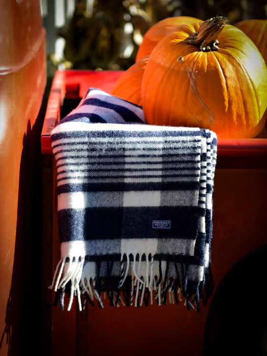 Faribault Navy and Natural Plaid Wool Throw