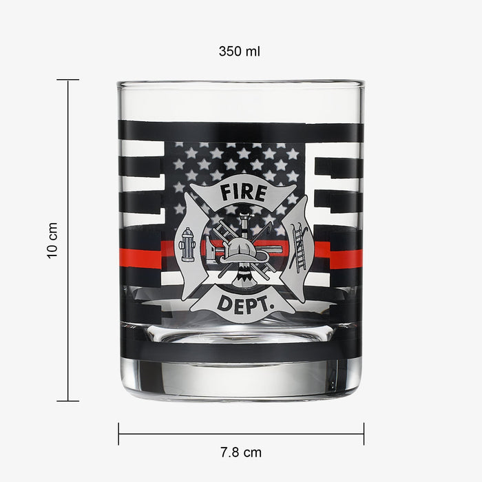 Firefighter Whiskey Glasses | Set of 2 | 12 OZ Old Fashioned Liquor Glasses, American Flag Red Line Fire Fighter Glass - Show Support for First Responders, Firemen Gifts for Him, Dad, Boyfriend