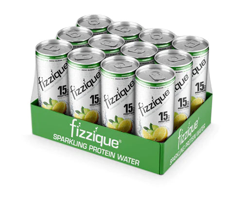 Fizzique Sparkling Protein Water, Lemon Flavor, 12-Pack, 12 fl oz Cans