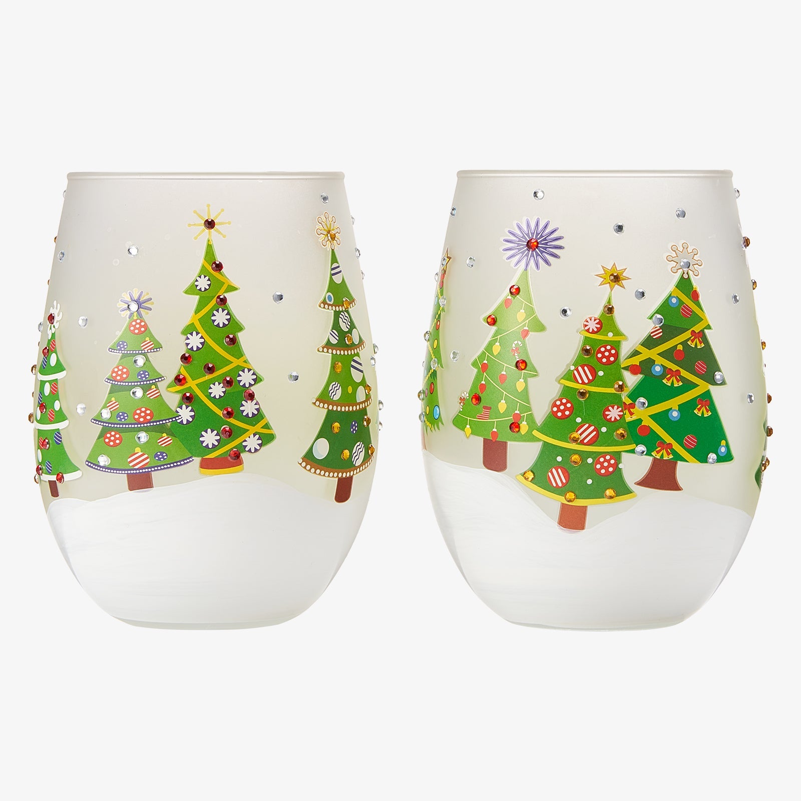 Christmas Tree Holiday Themed Wine & Water Glasses