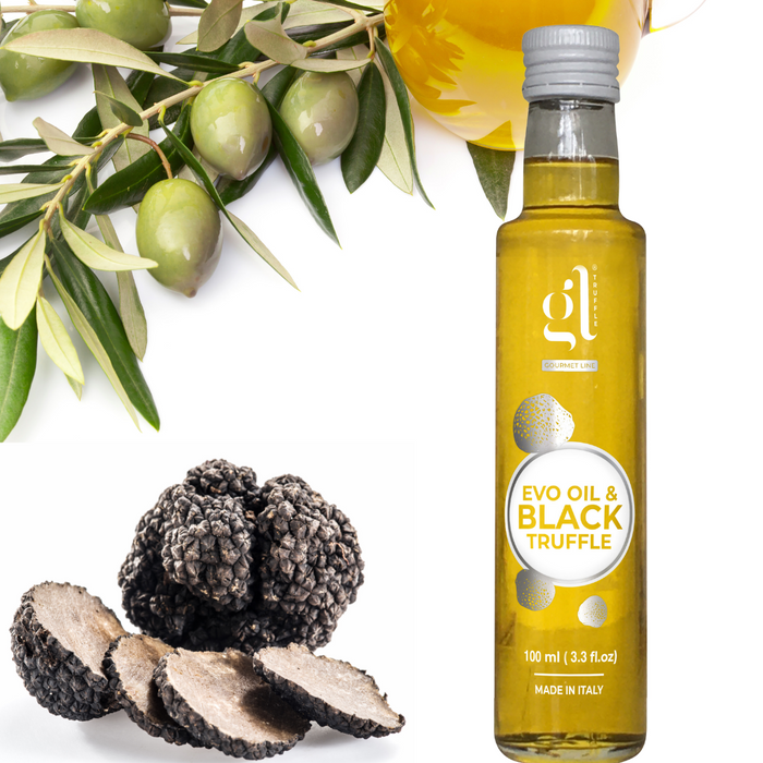 GL Truffle Gourmet, Extra Virgin Olive Oil & Black Truffle with truffle slices (3.4 Fl oz) 100ml