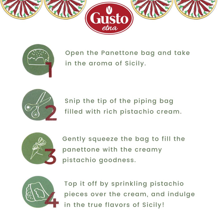 Gusto Etna, Sicilian Panettone Kit with Pistachio Cream and Chopped Pistachios