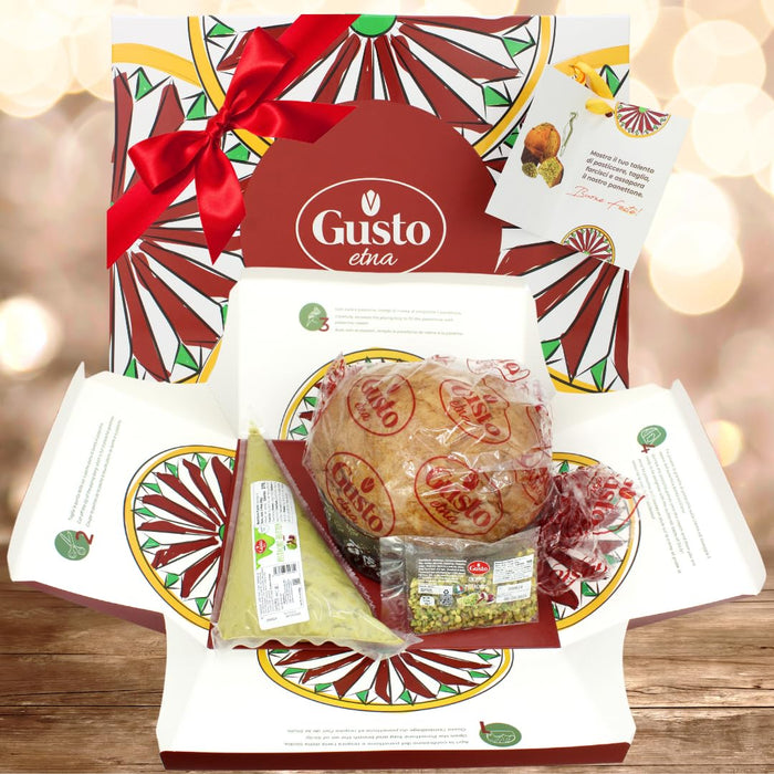 Gusto Etna, Sicilian Panettone Kit with Pistachio Cream and Chopped Pistachios