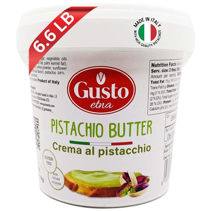 Gusto Etna Pistachio Cream Butter 3kg (6.6 lb) – 28% Pistachio, Made in Sicily, Italian Pistachio Spread for Gelato, Pastry & Desserts