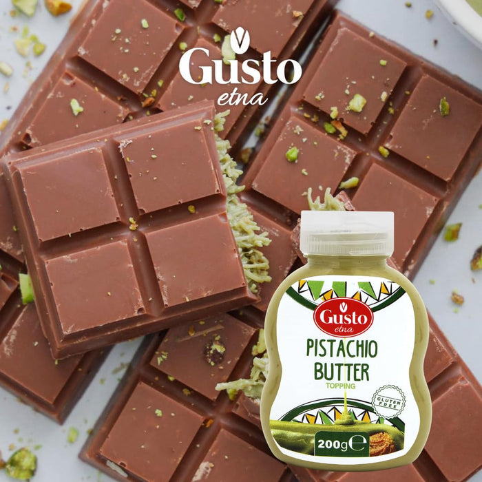 Gusto Etna Pistachio Butter Squeeze Bottle 200g (7.05 oz) – 20% Pistachios, Italian Pistachio Cream Spread for Desserts & Viral Dubai Strawberry Cup
