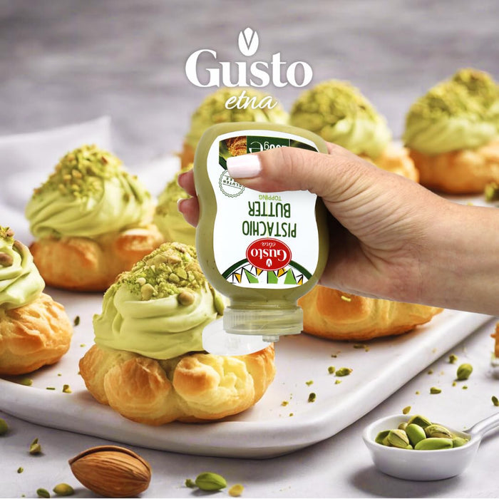 Gusto Etna Pistachio Butter Squeeze Bottle 200g (7.05 oz) – 20% Pistachios, Italian Pistachio Cream Spread for Desserts & Viral Dubai Strawberry Cup