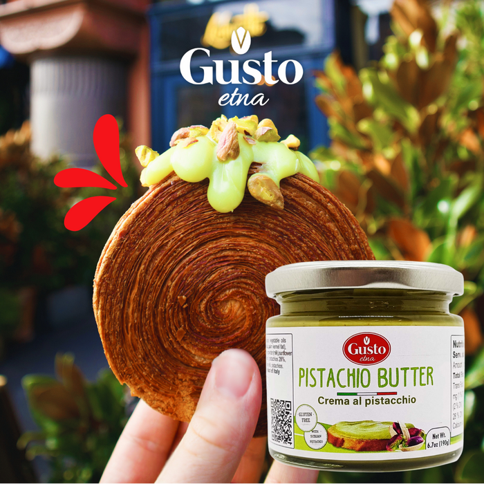 Gusto Etna Pistachio Cream Butter 190g (6.7 oz) – 28% Pistachio, Made in Sicily, Italian Pistachio Spread for Gelato, Pastry & Dessert