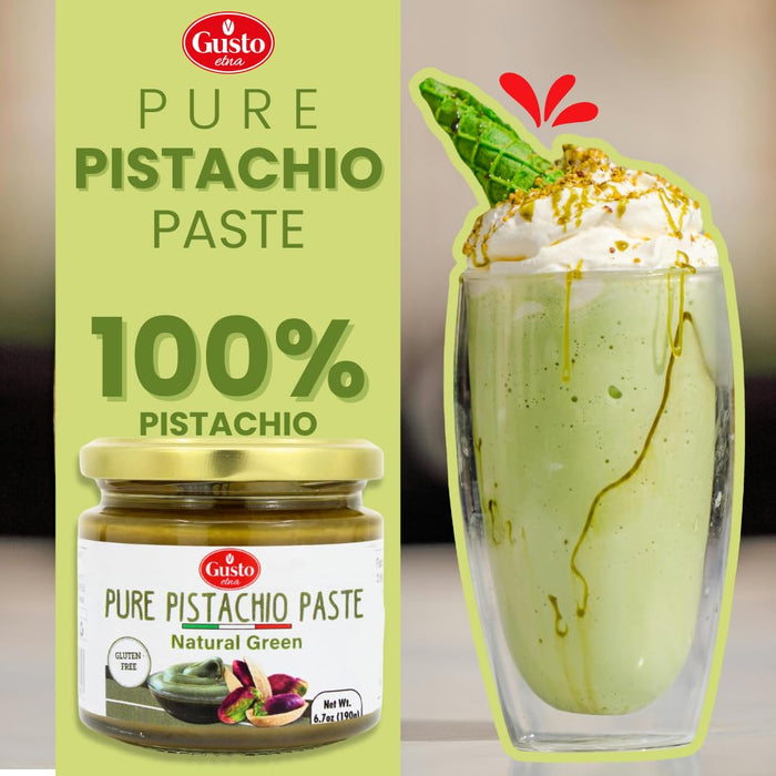 Gusto Etna Pure Pistachio Paste 6.07 oz (172g) Jar – 100% Pistachios, Unsweetened Italian Pistachio Butter, No Sugar, Product of Sicily