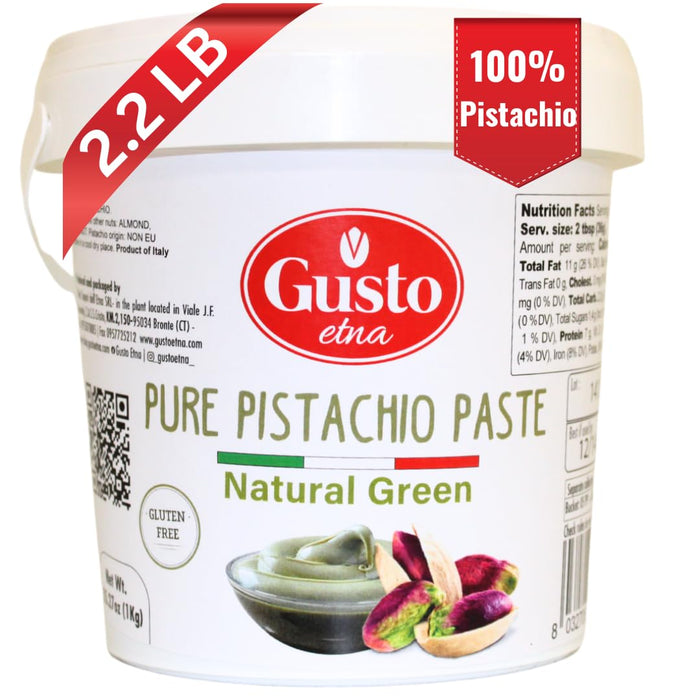 Gusto Etna Pure Pistachio Paste 1kg (2.2 lb) Tub – 100% Pistachios, Unsweetened Italian Pistachio Butter, Professional Use