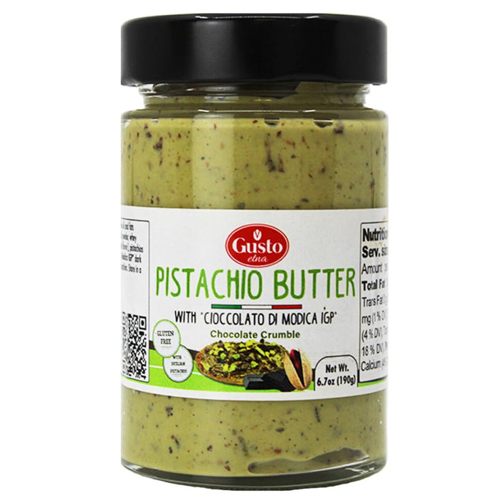 Gusto Etna Pistachio Butter with Chocolate Crumbles 190g (6.7 oz) – 28% Pistachio with Chocolate Crumble, Italian Spread for Pastry & Desserts