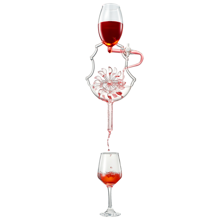 Wine Glass Wheel Decanting & Aerator Set by The Wine Savant - Unique Decanter - Moving Wheel - Upper, Middle & Lower Aerators - Whisky & Wines Carafe, Proven to Enhance & Improves Flavor & Aromas