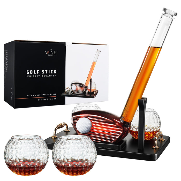 Golf Club Whiskey Decanter and 2 Liquor Glasses - 29 OZ Decanter & 15 OZ Glass Set - Golf Stick Gifts for Men, Unique Liquor Decanter Set - Bourbon, Scotch Decanter for Alcohol, Golfer Gifts for Dad