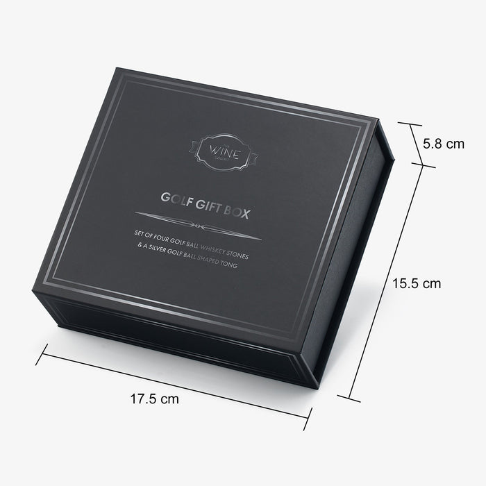 Golf Ball Whiskey Coolers - Pack of 5 - Men's Gift Set; Golfer's Whiskey Chill Stones, Reusable Cooling Balls; Includes 4 Chilling Stones - Ideal Golf-Themed Gift for Men + Metallic Tongs & Gift Box