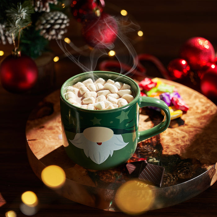 Mug With Hot Cocoa Mix & Marshmallows - Delicious Double Hot Chocolate Mix Filled with Marshmallow - Kids Fun Gift Holiday Santa Elves Christmas, Ceramic Childrens Eggnog Festive Gifts, Green Elf Mug