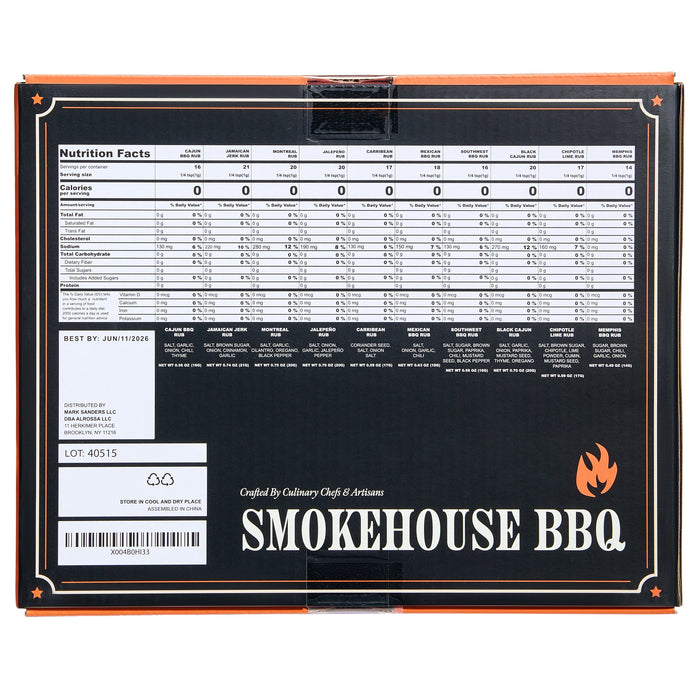Smokehouse BBQ Gourmet Grilling Spice Set | 10-Set | Glass Bottle Seasonings, Grill Seasoning Flavors Include Caribbean, Jamaican Memphis, Jalapeno Rub, Montreal, Cajun Chili Garlic & More