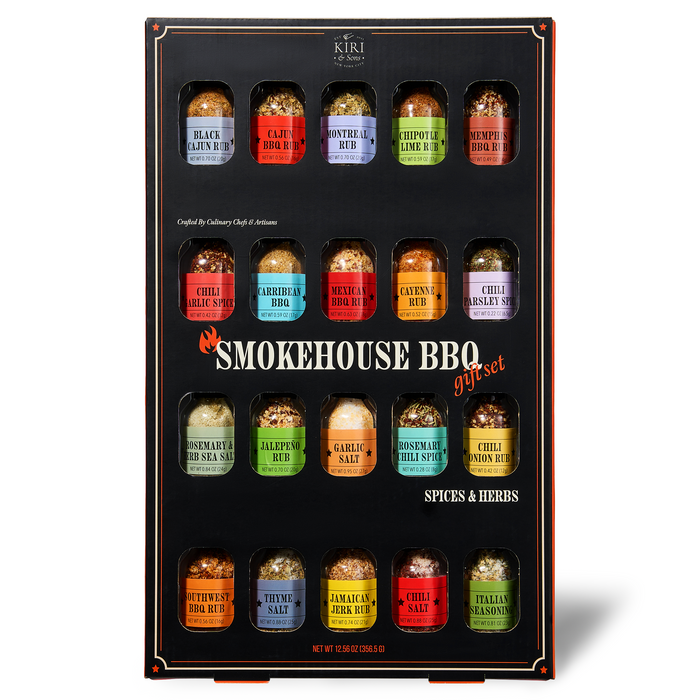 Smokehouse BBQ Gourmet Grilling Spice Set | 20-Set | Glass Bottle Seasonings, Grill Seasoning Flavors Include Caribbean, Jamaican Jerk, Jalapeno Rub, Montreal, Cajun Chili Garlic & More