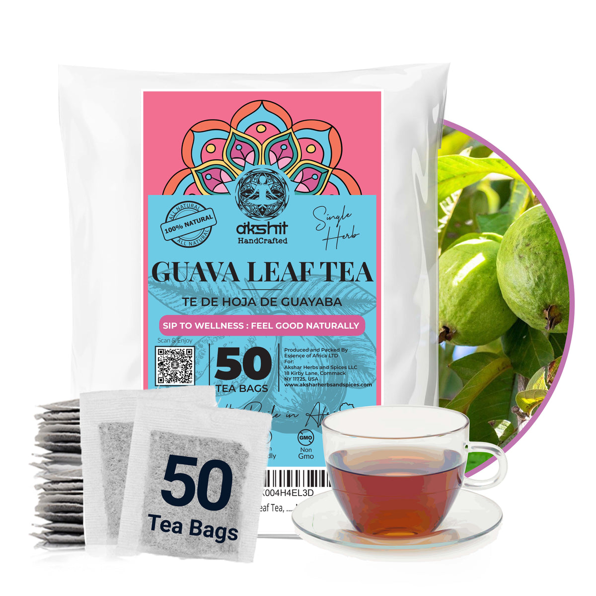 Guava Leaf Tea - 50 Bags, 100% Pure Guava Leaves (Té De Hoja de Guayab ...