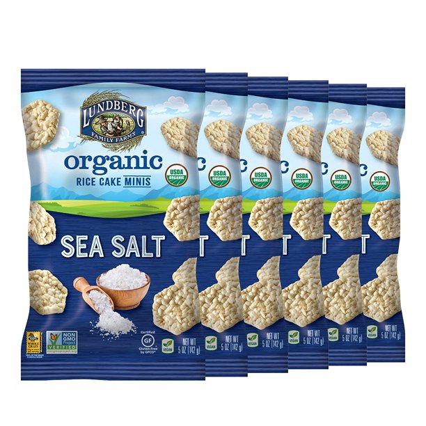 Lundberg Family Farms Organic Mini Brown Rice Cakes with Sea Salt (Pack of 6)