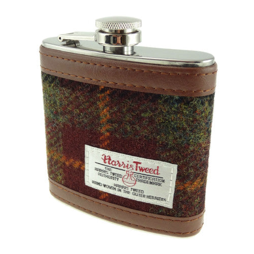 Harris Tweed Hip Flask - Rust Check