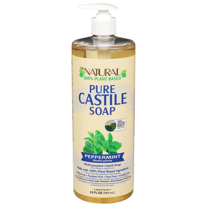 Dr Natural Castile Liquid Soap Peppermint - 32 Fl. Oz, Pack of 1