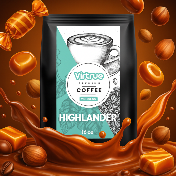 Highlander (Butterscotch, Caramel & Hazelnut) Flavored Coffee – 16oz | Virtrue Premium