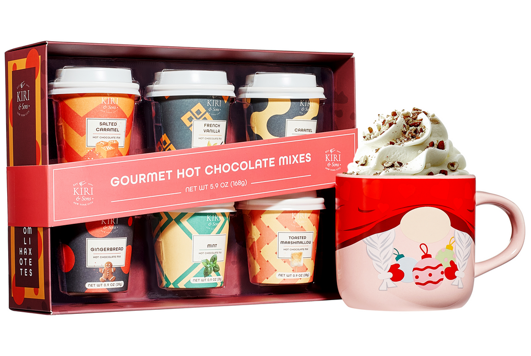 Gourmet Hot Cocoa Gift Set Cup Hot Chocolates - Set of 6 Flavors - Salted Caramel, French Vanilla, Caramel, Gingerbread, Mint, Amaretto & More - Holiday Christmas Gifts For Her, Him, Kids