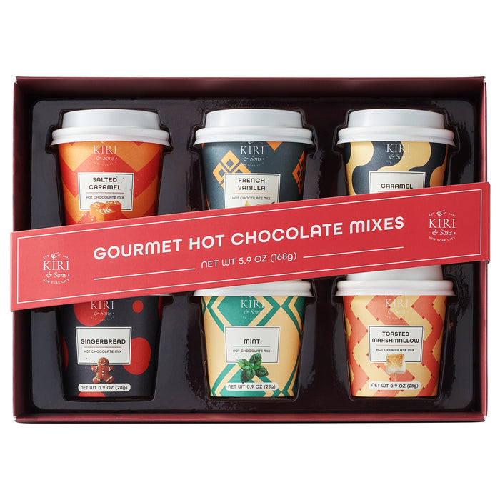 Gourmet Hot Cocoa Gift Set Cup Hot Chocolates - Set of 6 Flavors - Salted Caramel, French Vanilla, Caramel, Gingerbread, Mint, Amaretto & More - Holiday Christmas Gifts For Her, Him, Kids