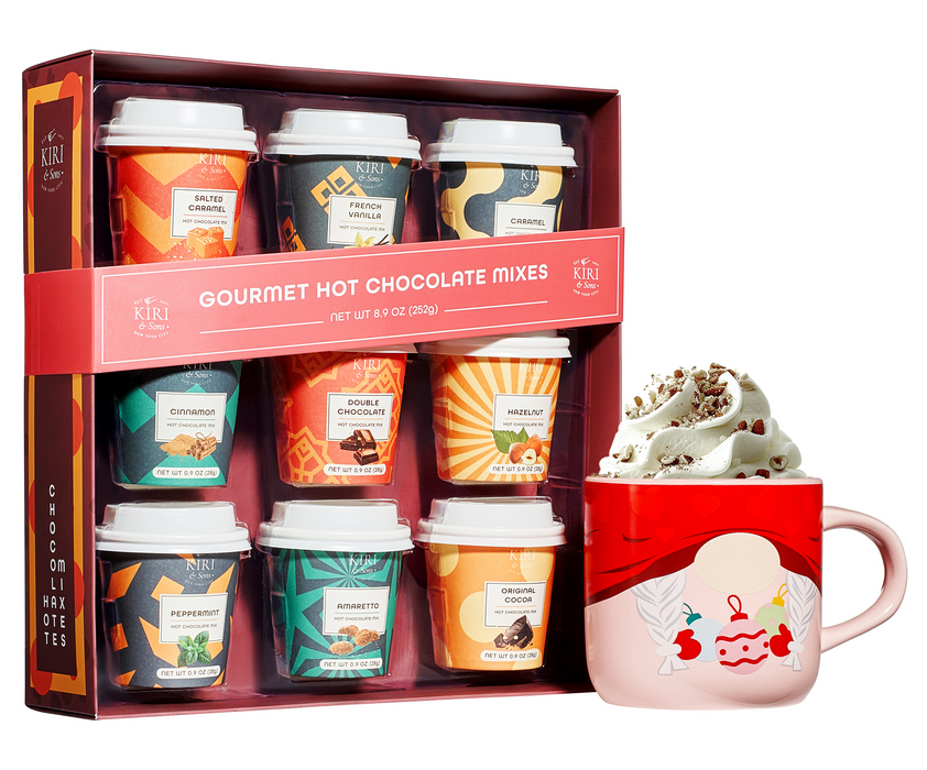 Gourmet Hot Cocoa Gift Set Cup Hot Chocolates - Set of 9 Flavors - Salted Caramel, French Vanilla, Caramel, Gingerbread, Mint, Amaretto & More - Holiday Christmas Gifts For Her, Him, Kids