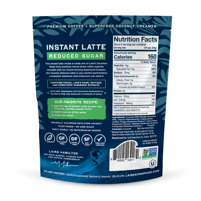 Reduced Sugar Instant Latte with Adaptogens