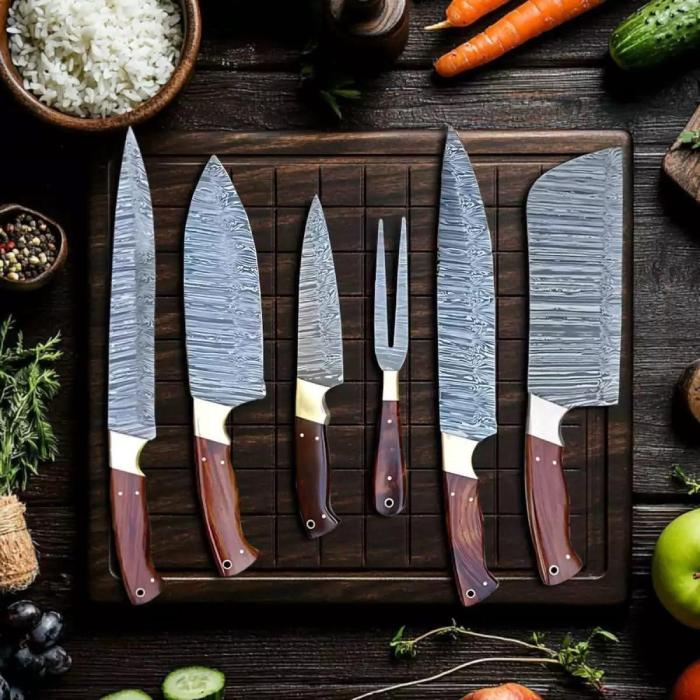 Damascus Chef Fork Carving Set with Graduated Blades
