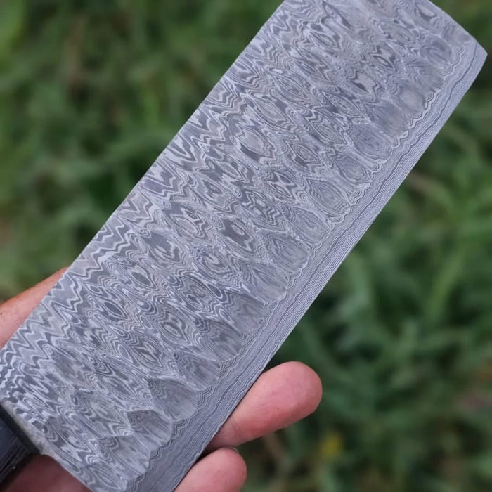 Damascus Pattern Nakiri Cleaver Knife with Red Resin Handle