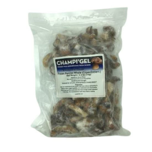 Package of CHAMPIGEL Frozen Porcini Mushrooms, showcasing the high-quality, frozen mushrooms with the CHAMPIGEL branding, emphasizing their readiness for cooking and rich, earthy flavor.