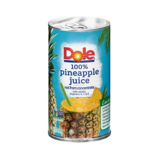 jUICEPineapple Juice - 100% Natural, 6 oz Cans (Pack of 48)Pineapple Juice - 100% Natural, 6 oz Cans (PackSpecialty Food SourceExperience the tropical bliss with Dole's 100% Natural Pineapple Juice, now available in a convenient 6 oz can, perfect for on-the-go enjoyment or as a delicious add