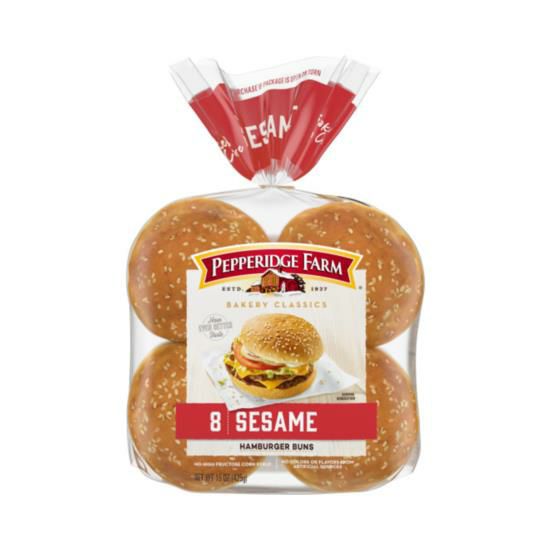 BreadHAMBURGER BUNS 1/8 PKHAMBURGER BUNS 1/8 PKSpecialty Food SourceElevate your burger experience with Pepperidge Farms Brand Sesame Seed Hamburger Buns. These premium hamburger buns are topped with a generous sprinkling of sesame s