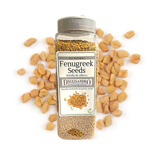 Bag of D'Allesandro Whole Fenugreek Seeds, ideal for enriching dishes with a nutty, slightly sweet flavor.