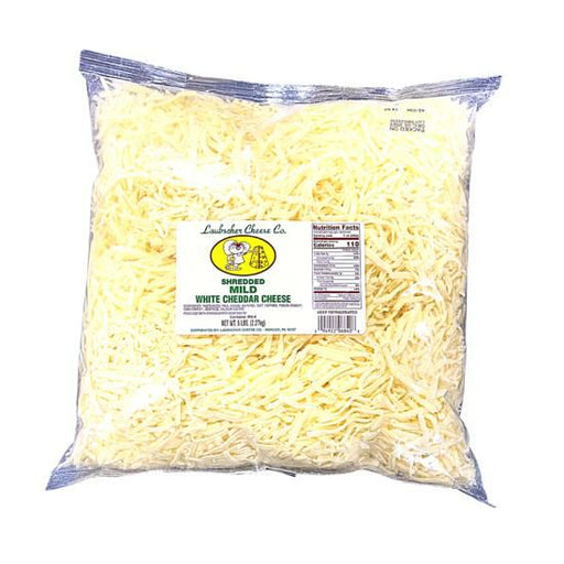 Bulk 5 lbs bag of Laubscher Cheese Co. Shredded Mild White Cheddar, artisan-crafted for superior cooking and baking