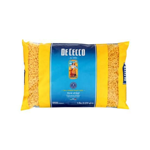 Bulk 5 lbs package of De Cecco Brand Elbow Pasta, high-quality Italian macaroni for versatile cooking needs