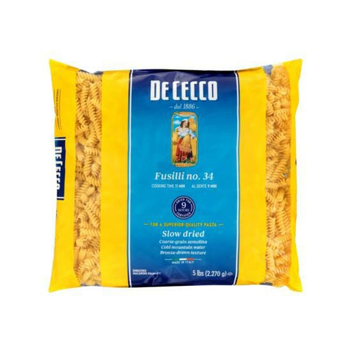 De Cecco Fusilli Pasta in 4-5lb case, premium Italian durum wheat, perfect for exquisite culinary creations.
