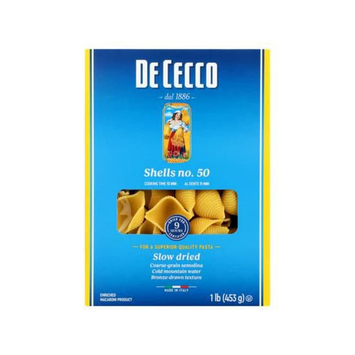 De Cecco Shells Pasta in 12-1lb boxes, premium Italian conchiglie for gourmet dishes.