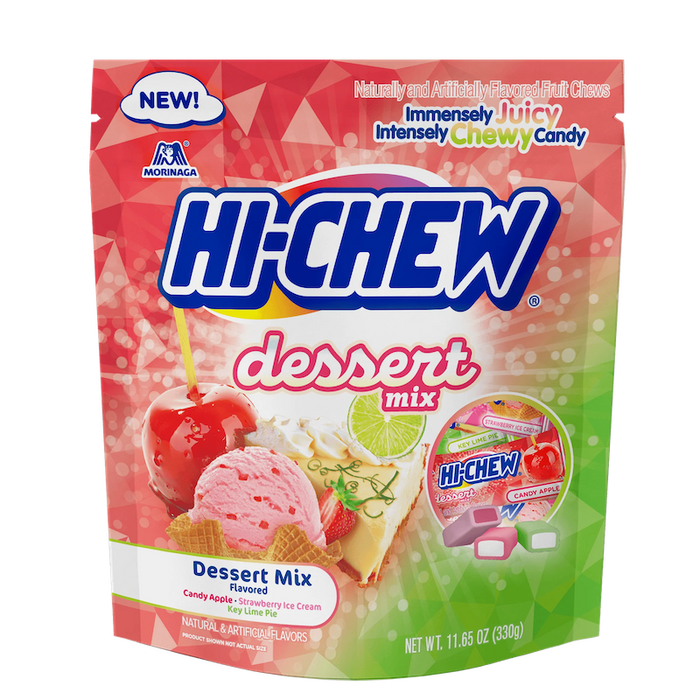 Morinaga Hi-Chew Dessert Chewy Candy Mix Stand Up Pouch with Strawberry Ice Cream, Candy Apple and Key Lime Pie