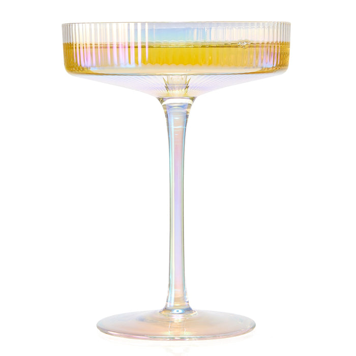 Ribbed Coupe Cocktail Glasses 8 oz | Set of 4 (Iridescent)