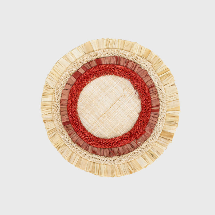 Ruffle edge straw coasters, red
