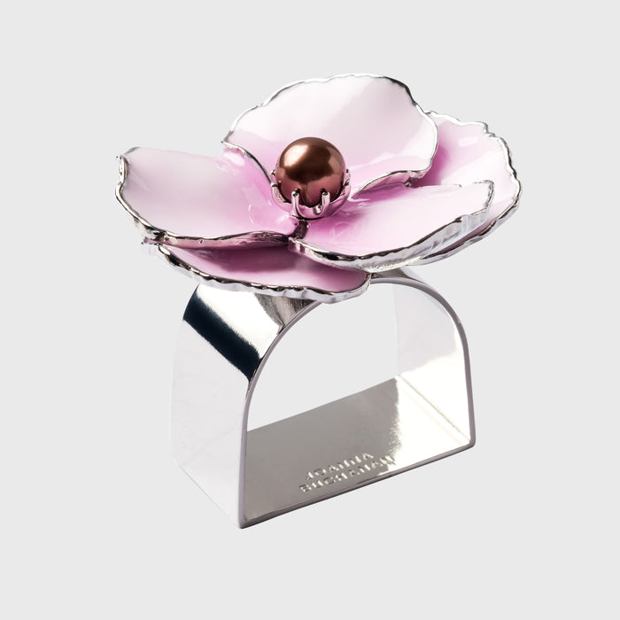 Enamel flower napkin rings, pink, set of four