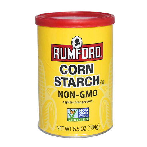 Rumford Non-GMO Corn Starch 12 oz package, ideal for thickening sauces and baking.