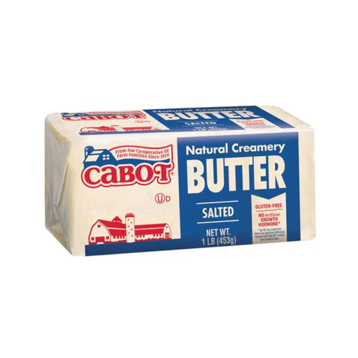 Case of Cabot Salted Butter, Foodservice 30/1lb packs, ideal for professional kitchens and culinary excellence.
